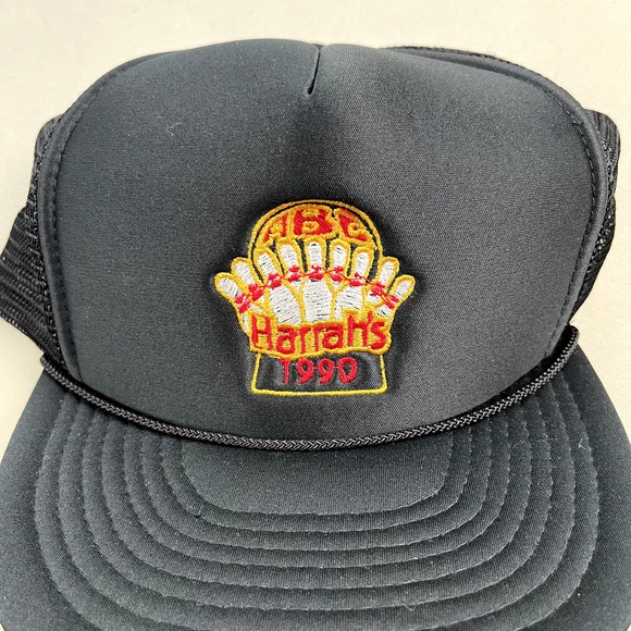 Vintage Bowling Hat Snapback Trucker Black Harrah's Cherokee Hotel Casino 90s - Picture 3 of 6
